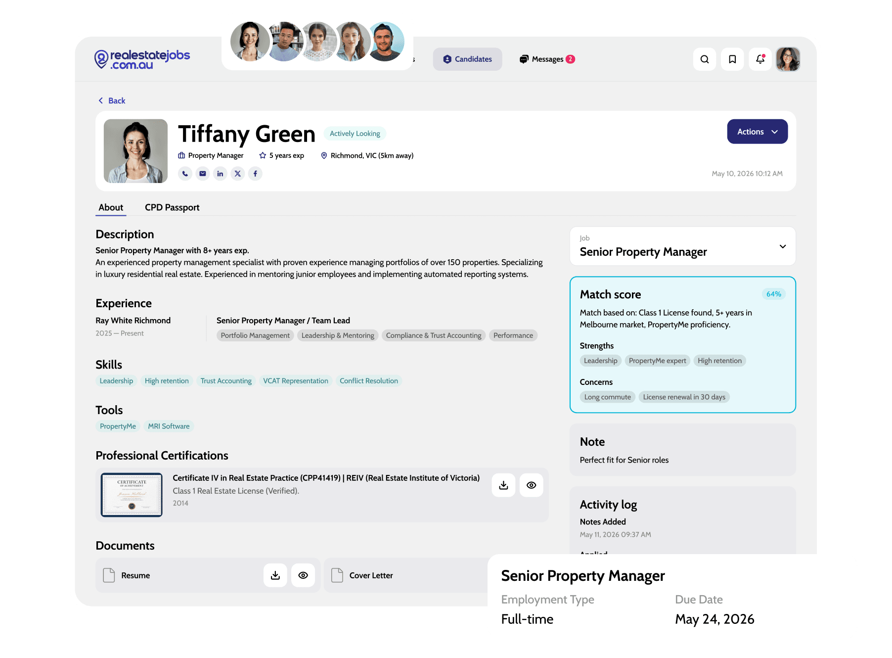 Real Estate Jobs Australia platform dashboard preview